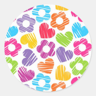 Schattigee veelkleurige bloemen en harten girly pa ronde sticker