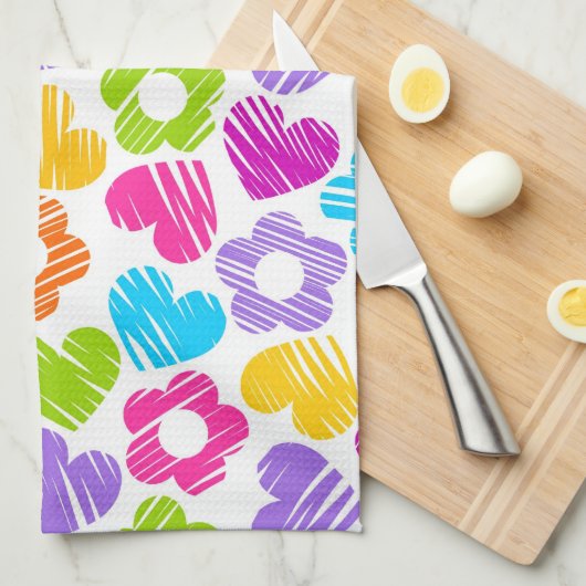 Schattigee veelkleurige bloemen en harten girly pa theedoek (Quarter Fold)