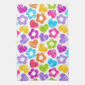 Schattigee veelkleurige bloemen en harten girly pa theedoek (Verticaal)