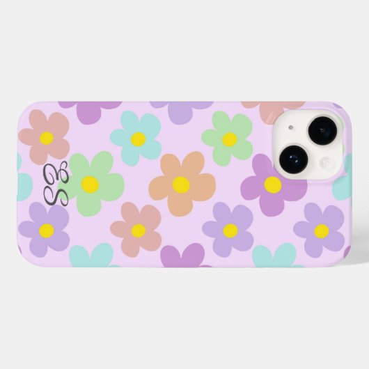Schattigee veelkleurige retro madeliefjes girly fl Case-Mate iPhone case (Achterkant (horizontaal))