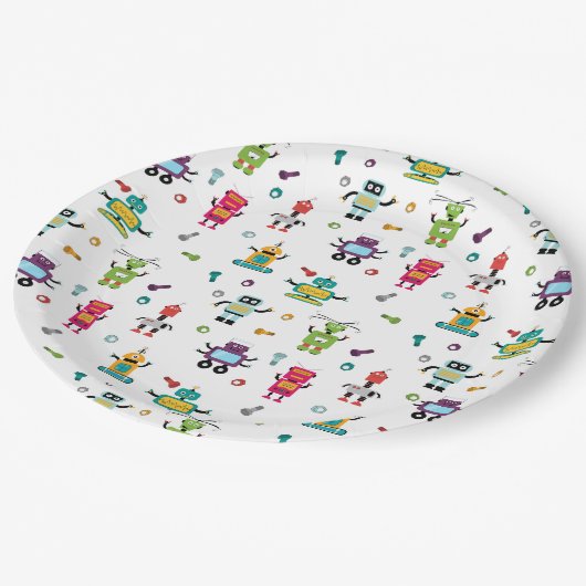 Schattigee veelkleurige Robots Kinder Robot Verjaa Papieren Bordje (Gekanteld)