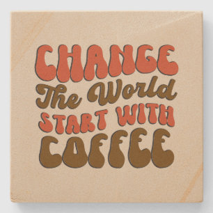 Schattigee verandering wereld koffie woord kunst stenen onderzetter