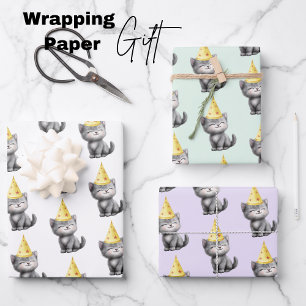 Schattigee verjaardag kitten inpakpapier vel