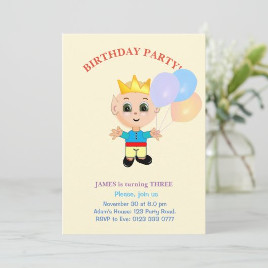 Schattigee verjaardagsuitnodiging voor jongens kaart (Staand voorkant)