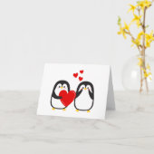 Schattigee verliefde pinguïns - kaart (Gele Bloem)