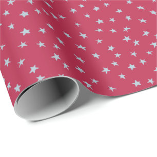 Schattigee verstrooide Blue Star Doodles op rood Cadeaupapier