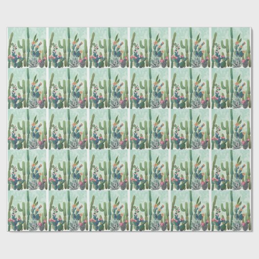 Schattigee vetplanten:  cactus patroon cadeaupapier (Vlak)