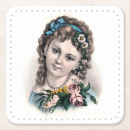 Schattigee Victoriaans Bloemenmeisje Vierkante Kartonnen Onderzetter