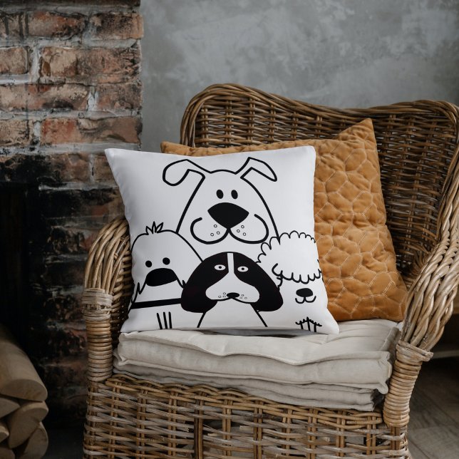 Schattigee vier zwart-witte hondendoedels kussen (Cute pillow for dog lovers.)