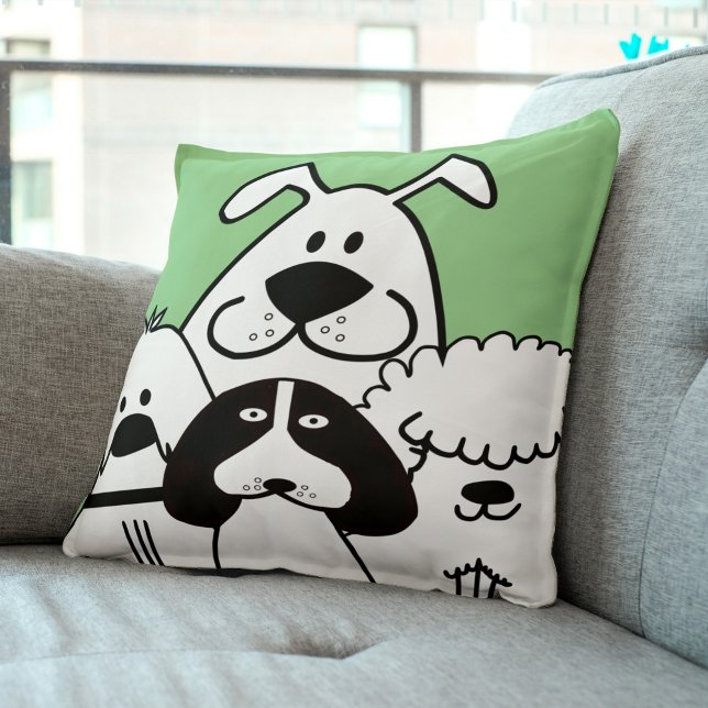 Schattigee vier zwart-witte hondendoedels kussen (Cute Four Black and White Dog Doodles Throw Pillow)