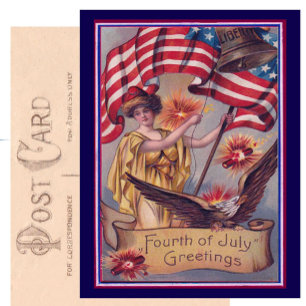 Schattigee  Vierde Juli Patriottische Lady Liberty Briefkaart
