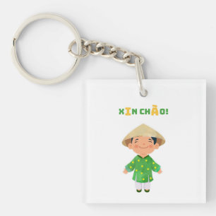 Schattigee Vietnamese "Xin Chào!" Button Sleutelha Sleutelhanger