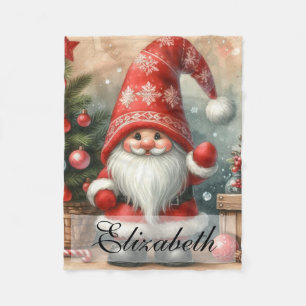 Schattigee Vintage Christmas Gnomes Waterverf Art Fleece Deken