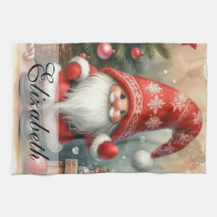 Schattigee Vintage Christmas Gnomes Waterverf Art Theedoek