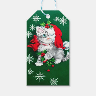 Schattigee vintage Christmas Kitten Holiday Gift L Cadeaulabel