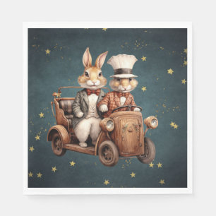 Schattigee vintage kerstkonijnen servet