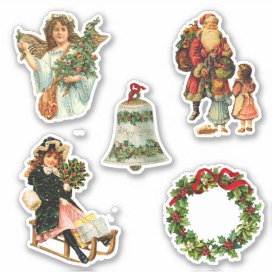 Schattigee vintage kerstvakantie sticker (Voorkant)