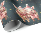 Schattigee vintage kerstvarkens cadeaupapier (Rol Hoek)