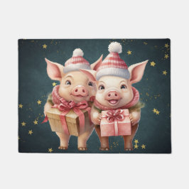 Schattigee vintage kerstvarkens deurmat
