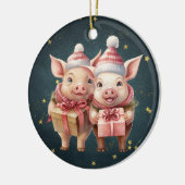 Schattigee vintage kerstvarkens keramisch ornament (Links)