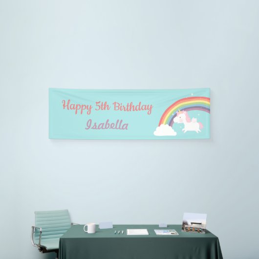 Schattigee Vliegende Eenhoorn Regenboog Verjaardag Spandoek (Beurs)