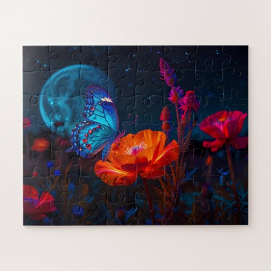 Schattigee Vlinder op Psychedelic Poppy in Moonlig Legpuzzel (Horizontaal)