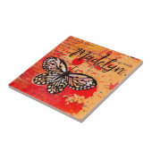 Schattigee Vlinder Waterverf  Boho Naam toevoegen Tegeltje (Zijkant)