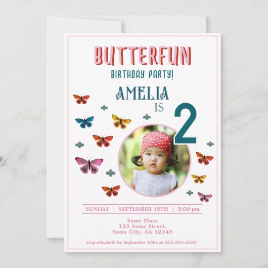 Schattigee Vlinderbloemen Meisje Verjaardagsfeest  Kaart (Voorkant)