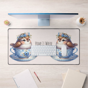 Schattigee Vogel in Bloemen Teacup Cottagecore Art Bureaumat