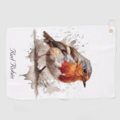 Schattigee vogelrode robin in waterverf, aanpasbaa golfhanddoek (Horizontaal)