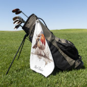 Schattigee vogelrode robin in waterverf, aanpasbaa golfhanddoek (Groen)