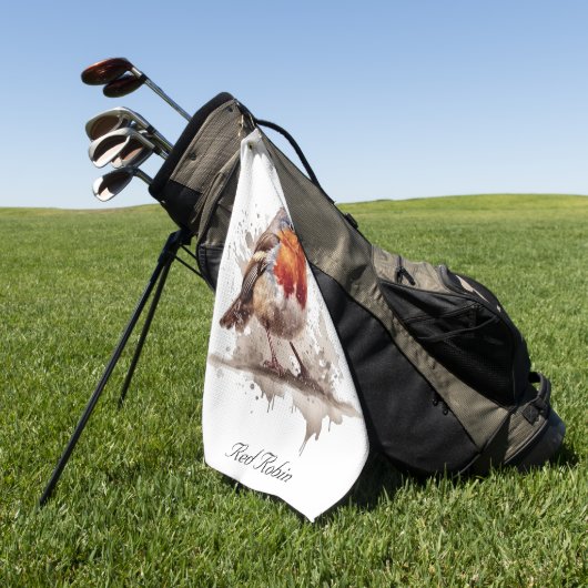 Schattigee vogelrode robin in waterverf, aanpasbaa golfhanddoek (Groen)