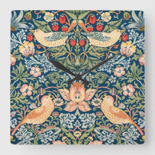 Schattigee vogels, aardbeiendief kunst vierkante klok