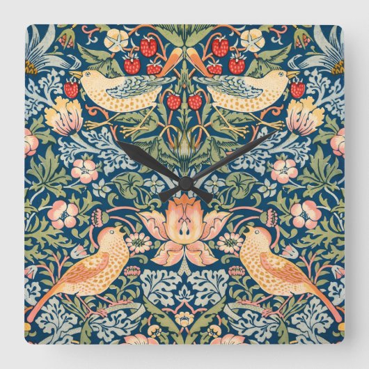 Schattigee vogels, aardbeiendief  kunst vierkante klok (Voorkant)