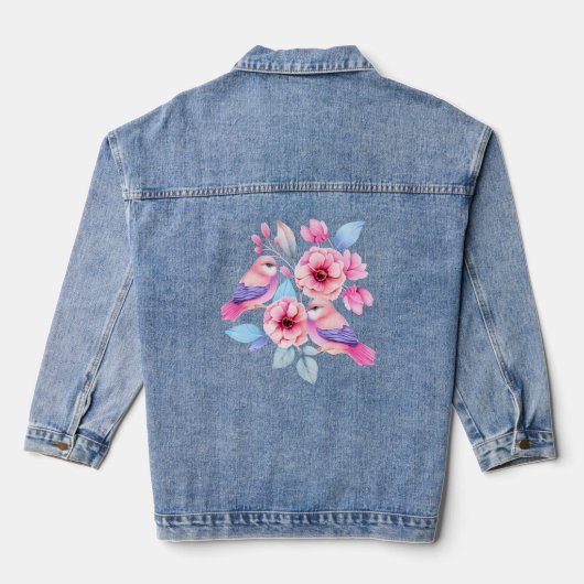 Schattigee Vogels en Bloemen Denim Jacket (Achterkant)