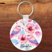 Schattigee Vogels en  Bloemen Sleutelhanger (Voorkant)