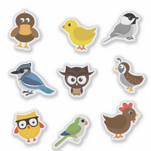 Schattigee Vogels Sticker Set (Voorkant)