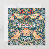 Schattigee Vogels, Strawberry Thief Art, Naam & Be Kaart (Voorkant)