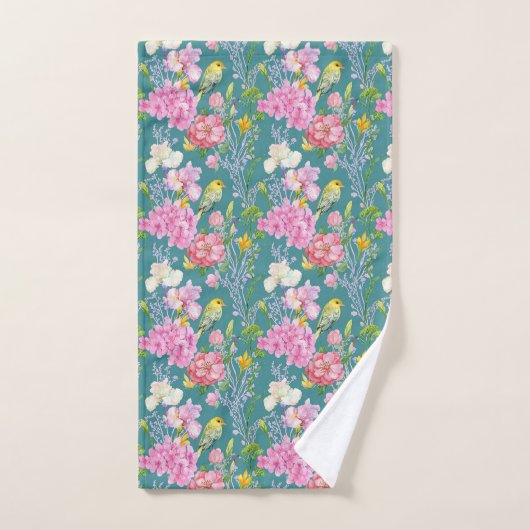 Schattigee vogeltjes en bloemetjes bad handdoek (Handdoek)