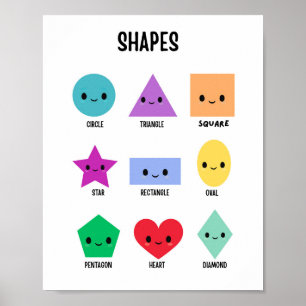 Schattigee Vormen Met Smiley Gezichten Educatief P Poster