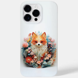 Schattigee vos met bloemen 3D papier knipsel Case-Mate iPhone 14 Pro Max Hoesje