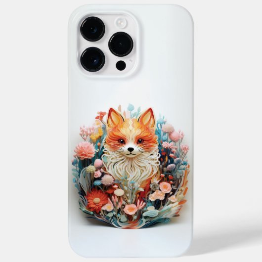 Schattigee vos met bloemen 3D papier knipsel Case-Mate iPhone Case (Achterkant)