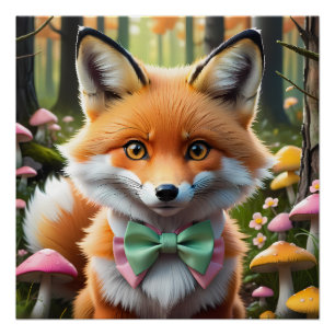 Schattigee vos met een groene en roze strik perfect poster