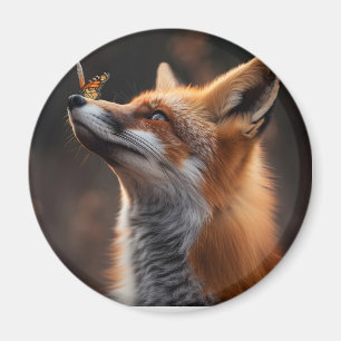 Schattigee vos met een vlinder op zijn neus magneet