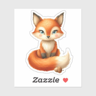 Schattigee vos met eikel sticker
