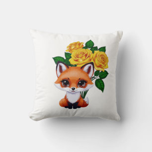 Schattigee vos met gele rozen kussen