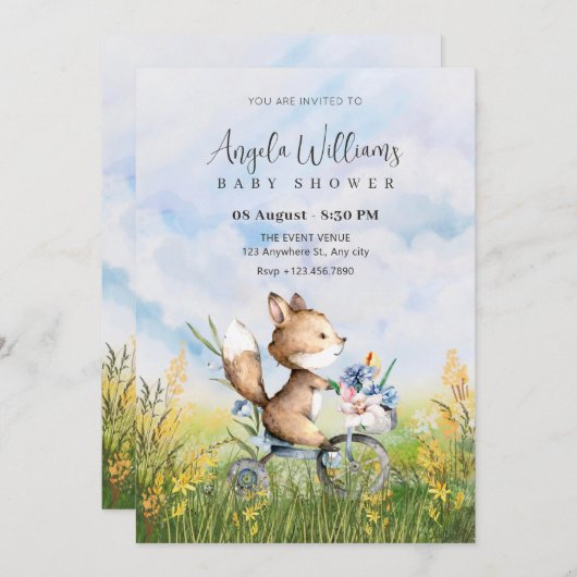 Schattigee vos op een baby shower kaart (Voorkant / Achterkant)