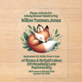 Schattigee vos slaapt in bladeren Baby shower Acryl Uitnodigingen (Voorkant)