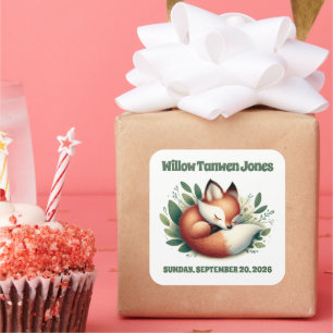Schattigee vos slaapt in bladeren Baby shower Vierkante Sticker