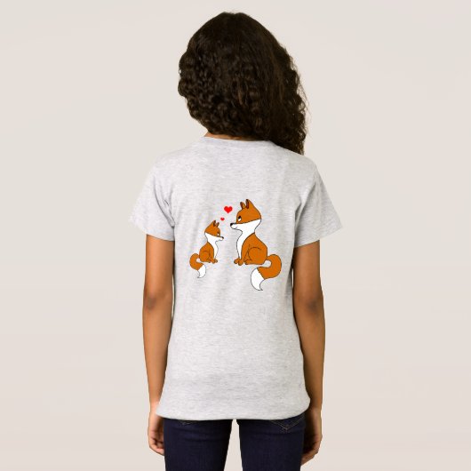 Schattigee vossen met hart, met de hand getekend t-shirt (Achterkant volledig)